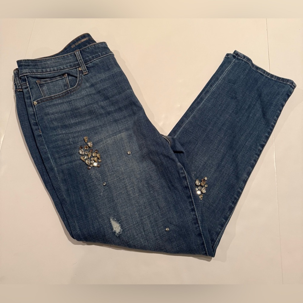 Chico's Blue Embellished So Slimming Girlfriend Slim Leg Jeans